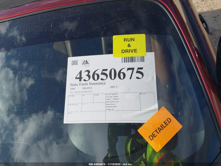 2006 Mazda Mx-5 Grand Touring VIN: JM1NC25F360121765 Lot: 43650675