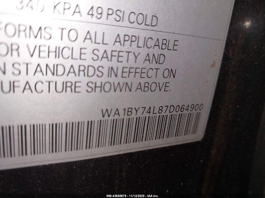 2007 Audi Q7 3.6 Premium VIN: WA1BY74L87D064900 Lot: 43650679