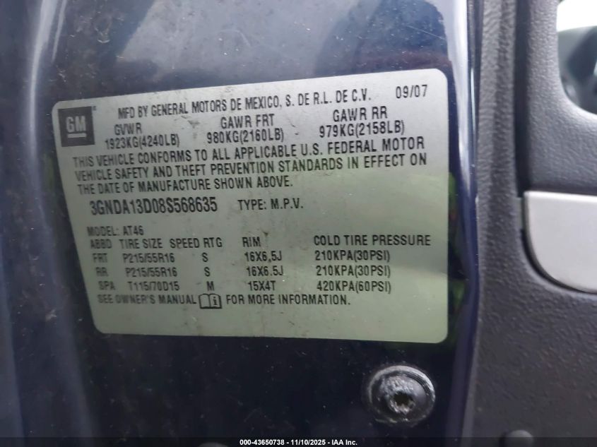 2008 Chevrolet Hhr Ls VIN: 3GNDA13D08S568635 Lot: 43650738