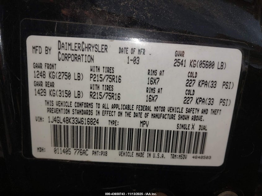 1J4GL48K33W616824 2003 JEEP LIBERTY (NORTH AMERICA) photo no. 9