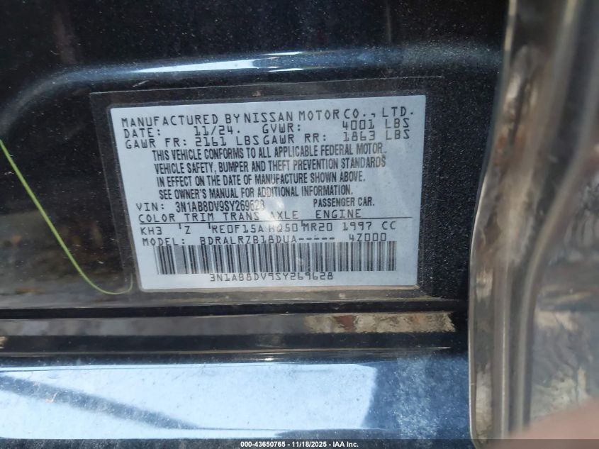 2025 Nissan Sentra Sr VIN: 3N1AB8DV9SY269628 Lot: 43650765