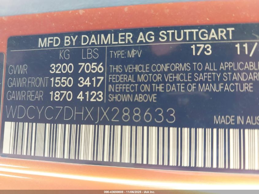 2018 Mercedes-Benz Amg G 63 4Matic VIN: WDCYC7DHXJX288633 Lot: 43650808