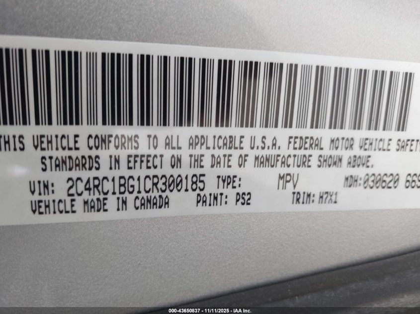 2012 Chrysler Town & Country Touring VIN: 2C4RC1BG1CR300185 Lot: 43650837
