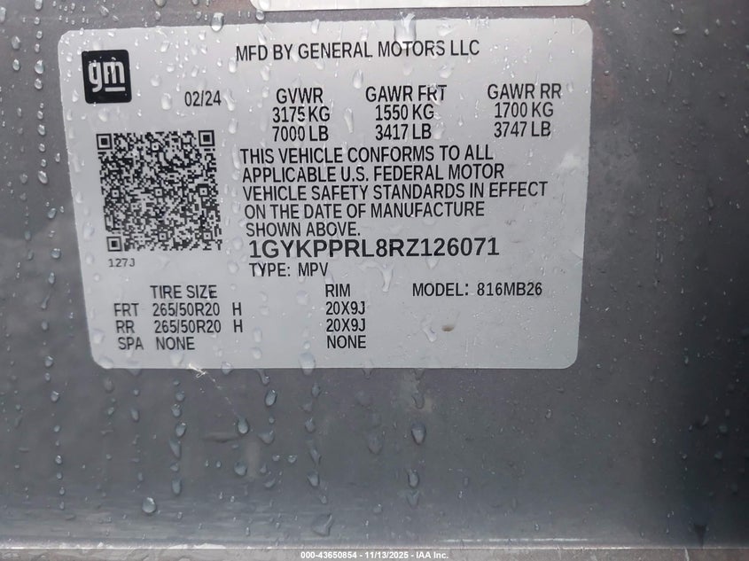 2024 Cadillac Lyriq Luxury W/1Sc VIN: 1GYKPPRL8RZ126071 Lot: 43650854
