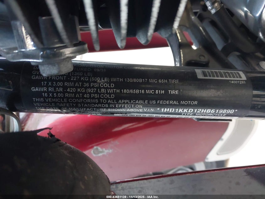 2017 Harley-Davidson Flhtkl Ultra Limited Low VIN: 1HD1KKD12HB619890 Lot: 43651139