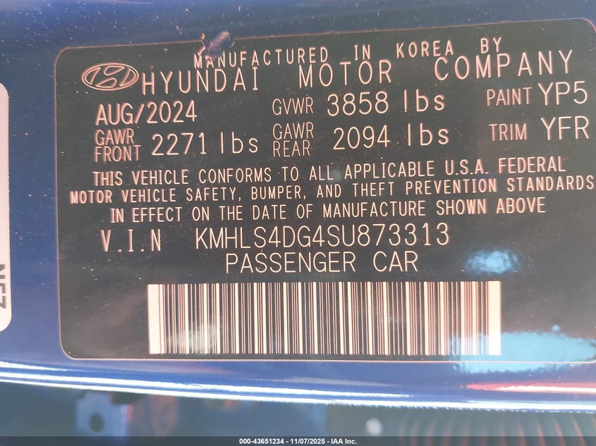 VIN KMHLS4DG4SU873313 2025 HYUNDAI ELANTRA SEL CONVENIENCE