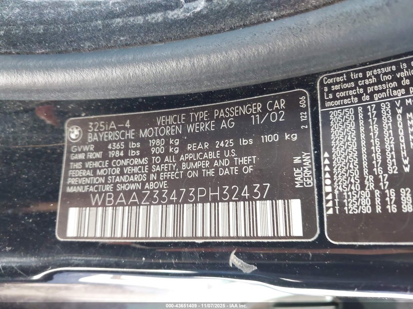 WBAAZ33473PH32437 2003 BMW 3ER photo no. 9