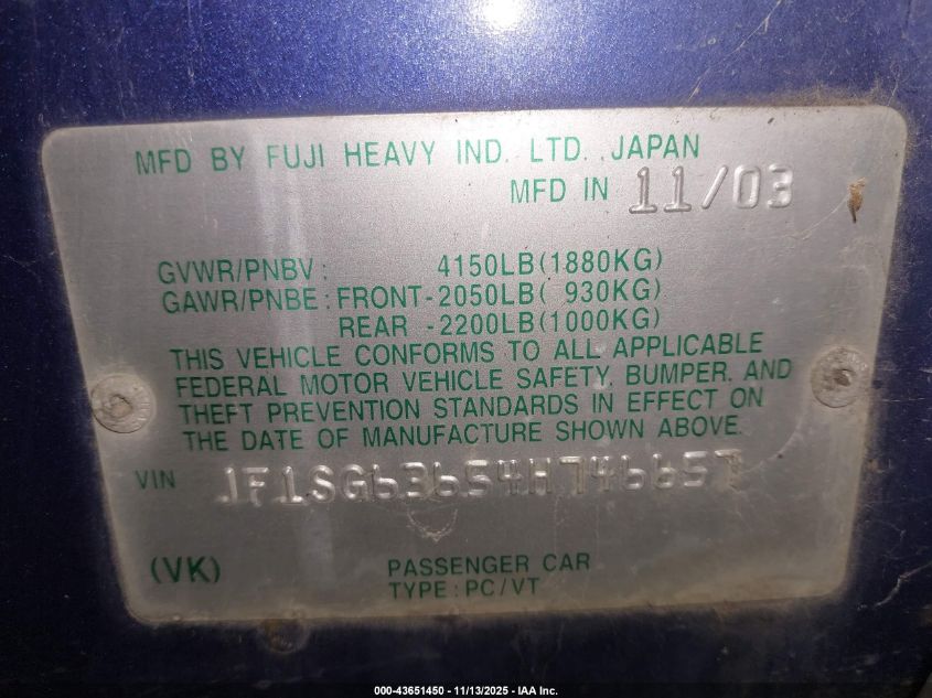 2004 Subaru Forester 2.5X VIN: JF1SG63654H746657 Lot: 43651450