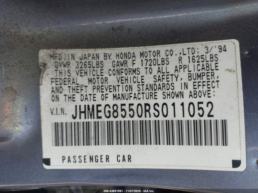 JHMEG8550RS011052 1994 HONDA CIVIC photo no. 9