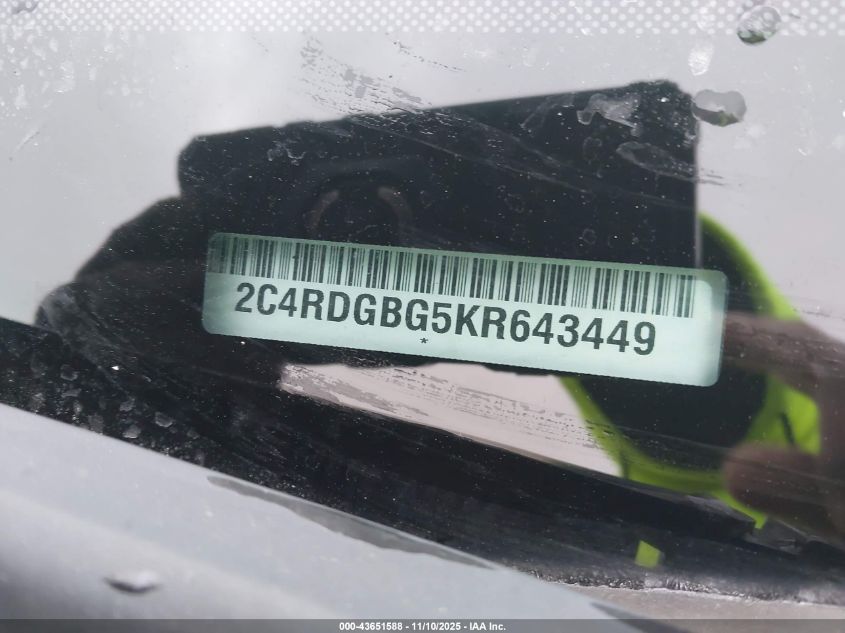 2019 Dodge Grand Caravan Se VIN: 2C4RDGBG5KR643449 Lot: 43651588