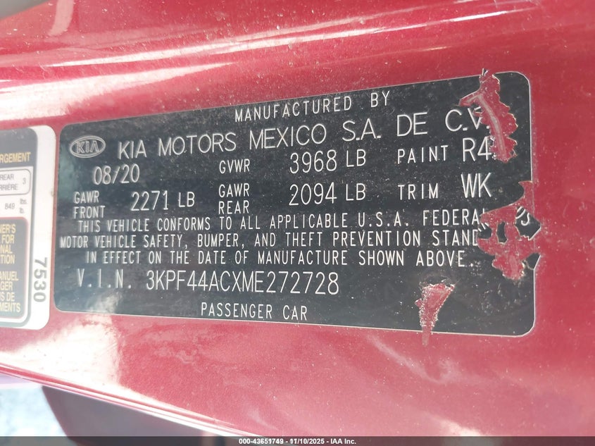 2021 Kia Forte Gt VIN: 3KPF44ACXME272728 Lot: 43651749