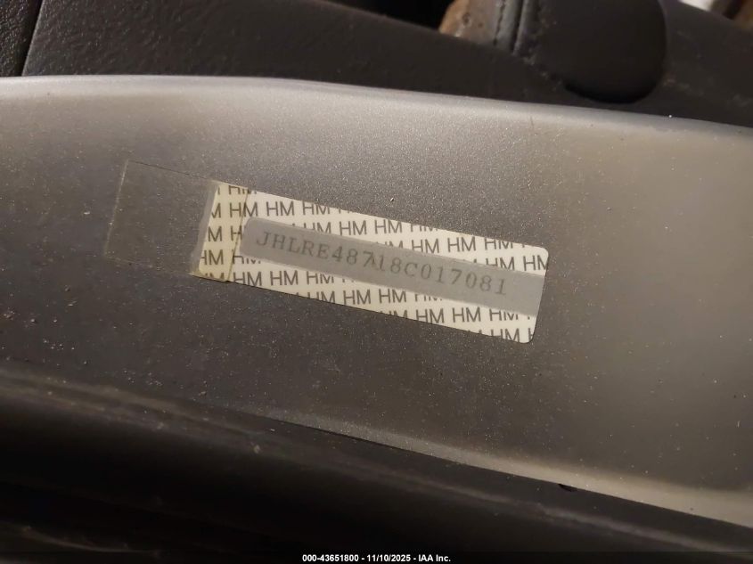 2008 Honda Cr-V Ex-L VIN: JHLRE48718C017081 Lot: 43651800