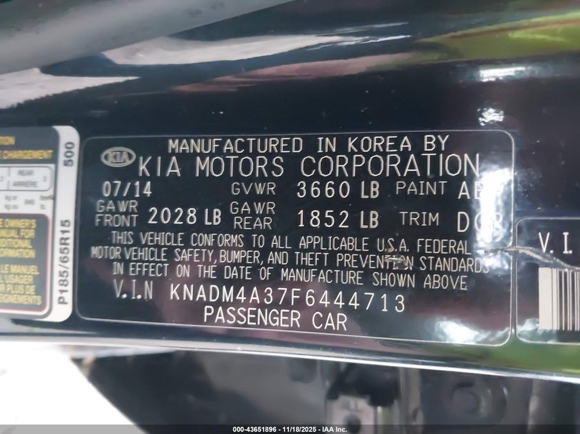 2015 Kia Rio Lx VIN: KNADM4A37F6444713 Lot: 43651896