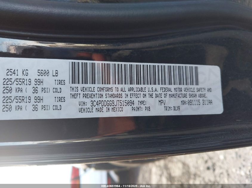 2018 Dodge Journey Crossroad Awd VIN: 3C4PDDGG9JT515094 Lot: 43651964