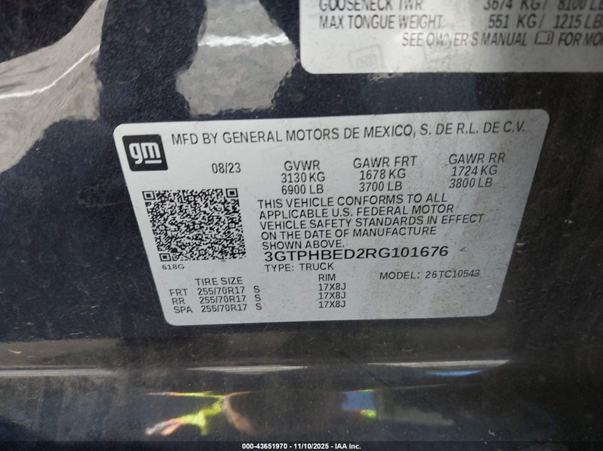 2024 GMC SIERRA 1500 2WD  SHORT BOX SLE 3GTPHBED2RG101676