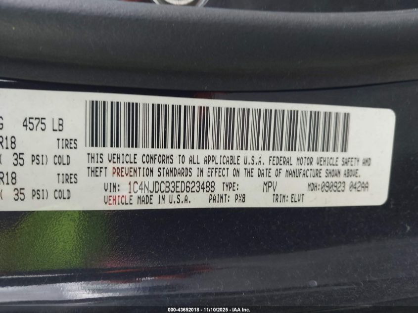 2014 Jeep Compass Limited VIN: 1C4NJDCB3ED623488 Lot: 43652018