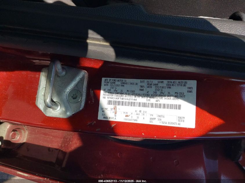 2014 Ford Escape S VIN: 1FMCU0F74EUA21144 Lot: 43652113