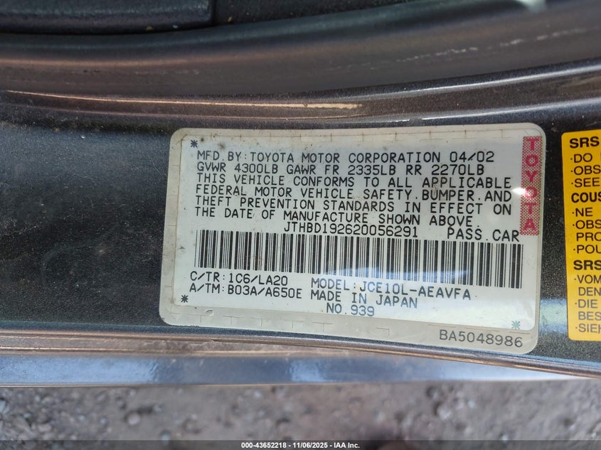 JTHBD192620056291 2002 LEXUS IS photo no. 9
