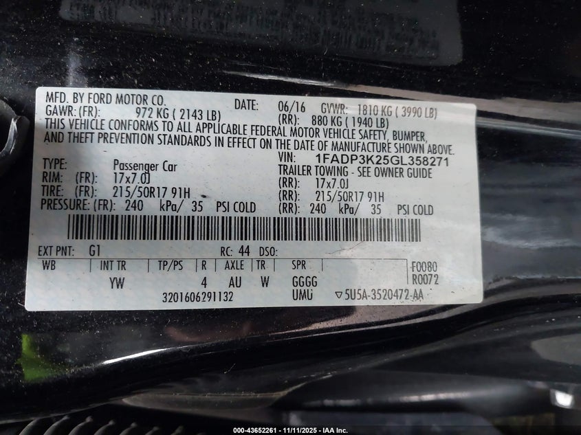 2016 FORD FOCUS SE - 1FADP3K25GL358271