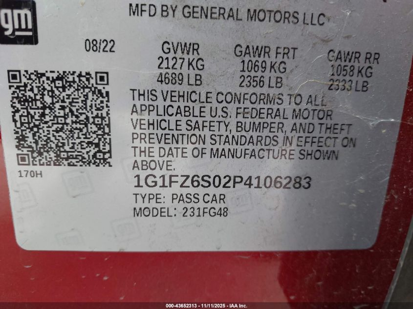 2023 Chevrolet Bolt Euv Fwd Premier VIN: 1G1FZ6S02P4106283 Lot: 43652313