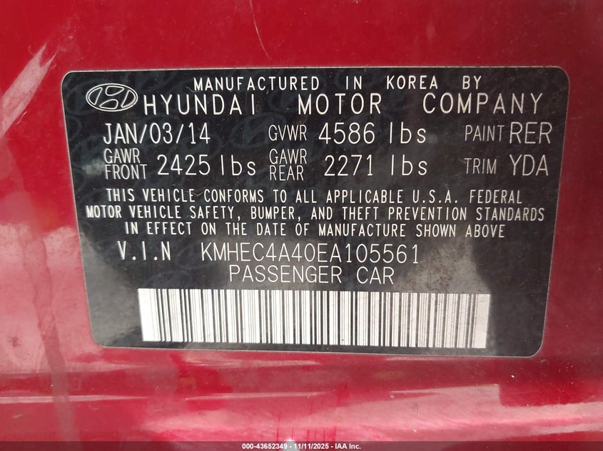 KMHEC4A40EA105561 2014 HYUNDAI SONATA photo no. 9