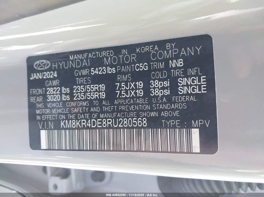 2024 Hyundai Ioniq 5 Limited VIN: KM8KR4DE8RU280568 Lot: 43652380