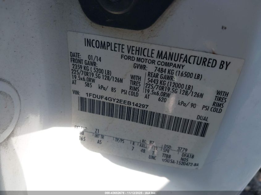 2014 Ford F-450 Chassis Xl VIN: 1FDUF4GY2EEB14297 Lot: 43652678