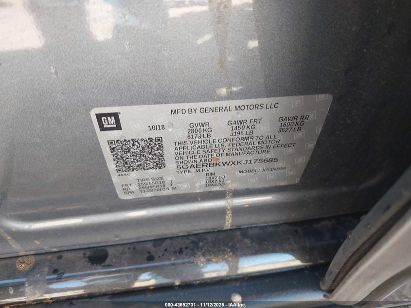 2019 Buick Enclave Fwd Essence VIN: 5GAERBKWXKJ175685 Lot: 43652731