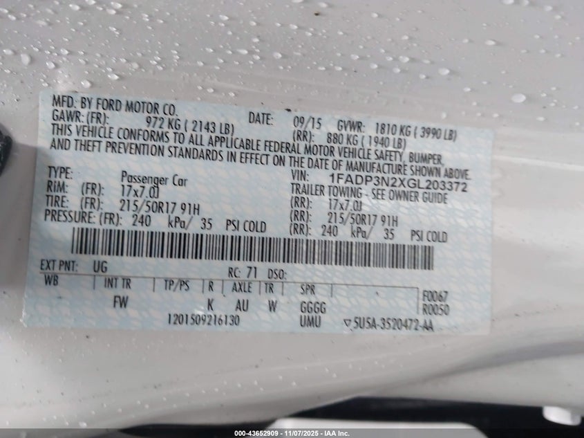 1FADP3N2XGL203372 2016 FORD FOCUS photo no. 9