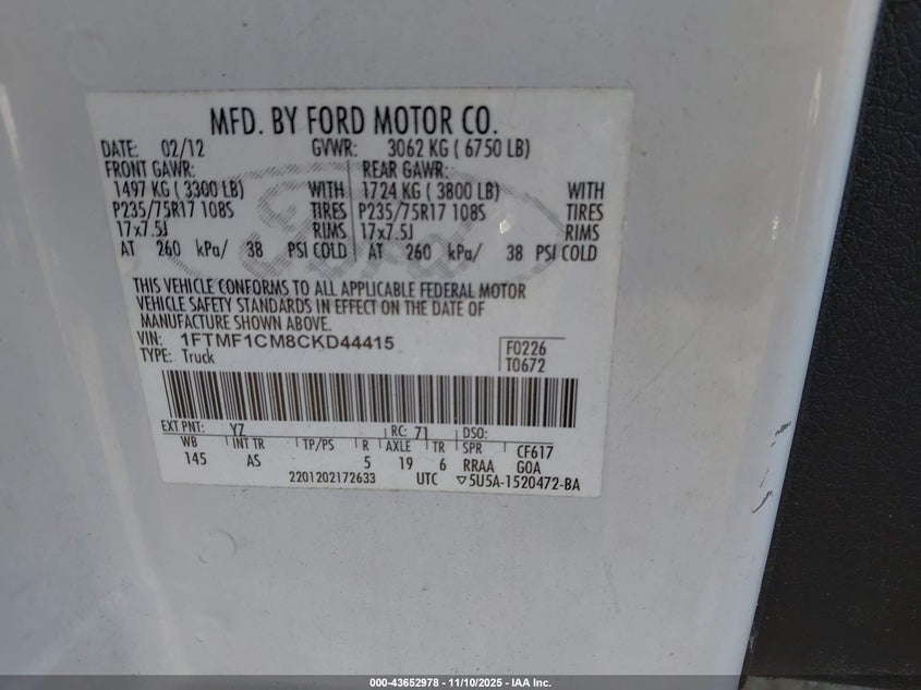 1FTMF1CM8CKD44415 2012 FORD F-150 photo no. 9