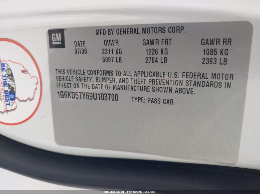 2009 Cadillac Dts 1Sd VIN: 1G6KD57Y69U103700 Lot: 43653000