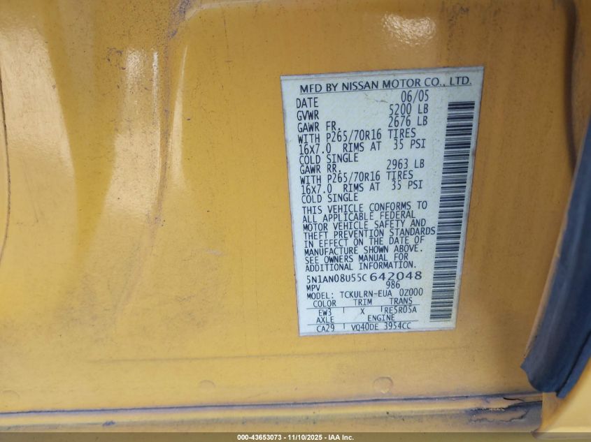 2005 Nissan Xterra S VIN: 5N1AN08U55C642048 Lot: 43653073