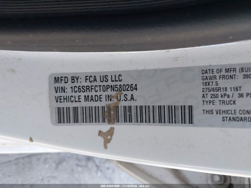 2023 Ram 1500 Tradesman 4X4 6'4 Box VIN: 1C6SRFCT0PN580264 Lot: 43653096