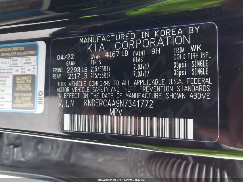 2022 Kia Seltos Ex VIN: KNDERCAA9N7341772 Lot: 43653179