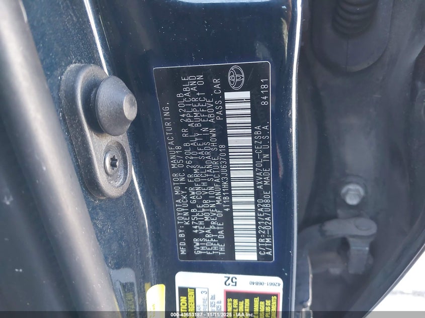 2018 TOYOTA CAMRY SE - 4T1B11HK3JU637018