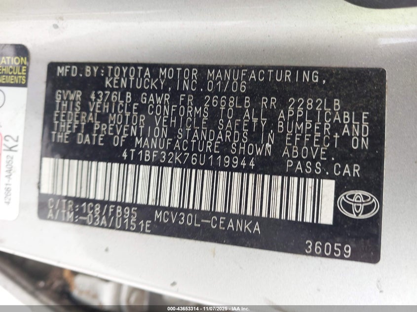 4T1BF32K76U119944 2006 TOYOTA CAMRY photo no. 9