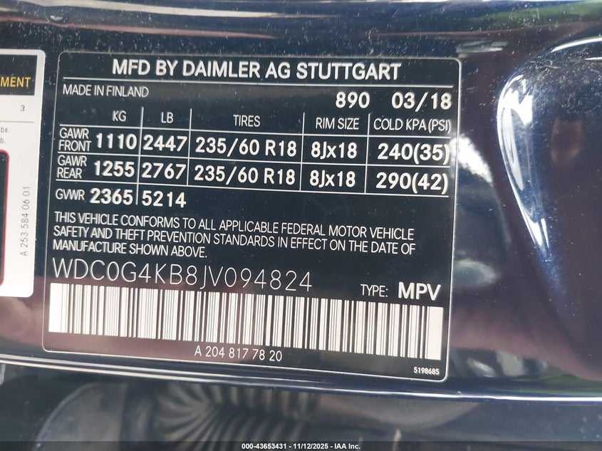 2018 Mercedes-Benz Glc 300 4Matic VIN: WDC0G4KB8JV094824 Lot: 43653431