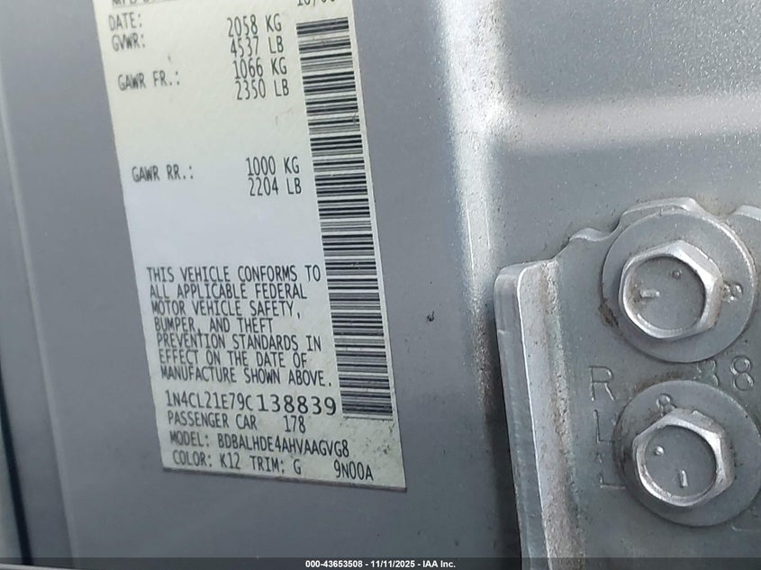 1N4CL21E79C138839 2009 NISSAN ALTIMA photo no. 9