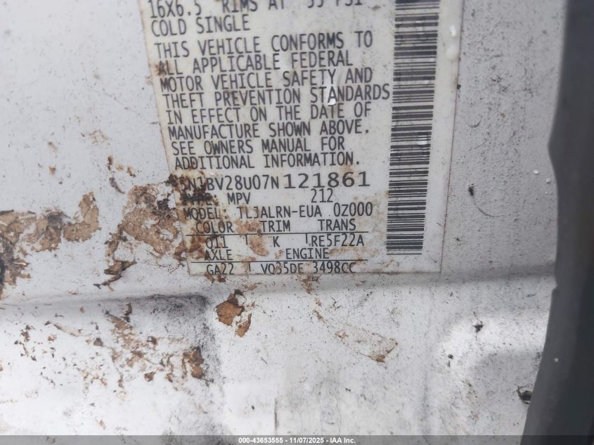 2007 Nissan Quest 3.5 VIN: 5N1BV28U07N121861 Lot: 43653555