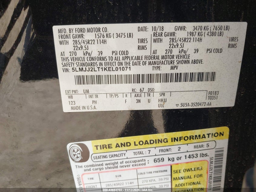 2019 LINCOLN NAVIGATOR RESERVE - 5LMJJ2LT1KEL01071