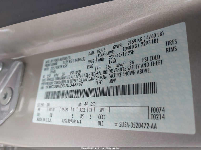 2018 FORD ESCAPE SEL - 1FMCU9HD3JUD48667