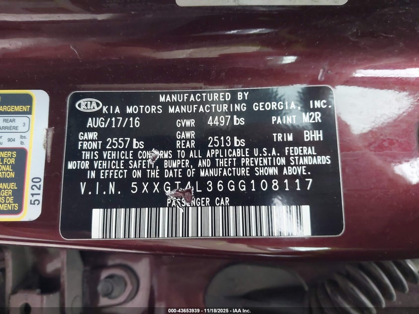 5XXGT4L36GG108117 2016 KIA OPTIMA photo no. 9