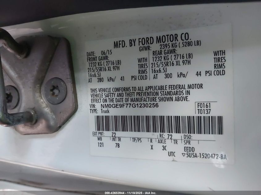 2016 Ford Transit Connect Xlt VIN: NM0GE9F77G1230256 Lot: 43653944