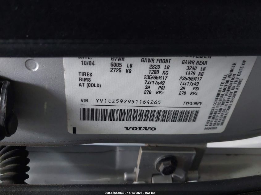 2005 Volvo Xc90 2.5T Awd VIN: YV1CZ592951164265 Lot: 43654039