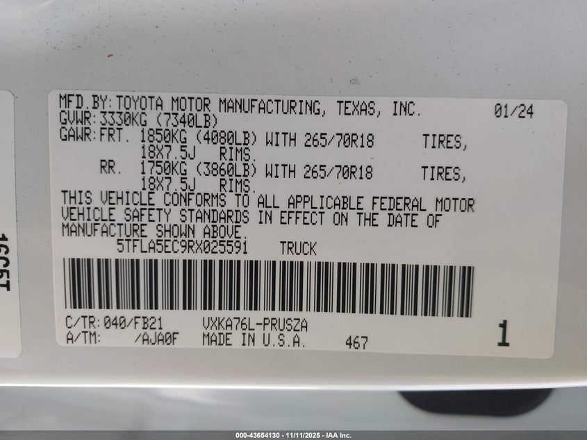 2024 TOYOTA TUNDRA SR5 5TFLA5EC9RX025591