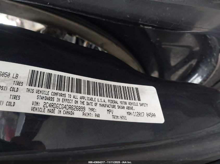 2013 Dodge Grand Caravan Sxt VIN: 2C4RDGCG4DR626899 Lot: 43654217