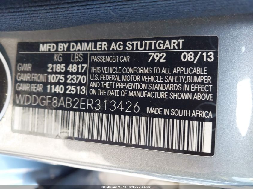 2014 Mercedes-Benz C 300 Sport 4Matic VIN: WDDGF8AB2ER313426 Lot: 43654271