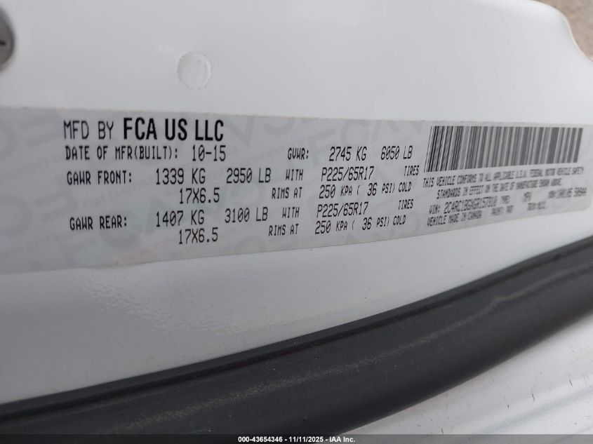 2016 Chrysler Town & Country Touring VIN: 2C4RC1BGXGR157310 Lot: 43654346