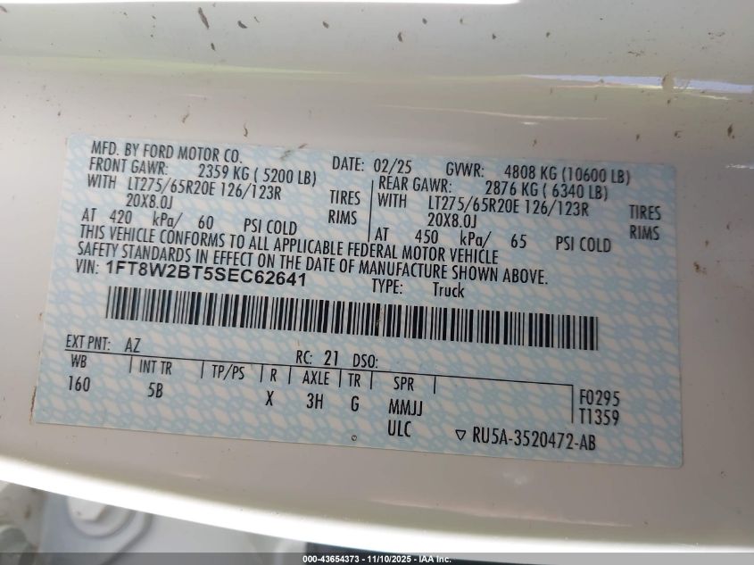 2025 Ford F-250 Lariat VIN: 1FT8W2BT5SEC62641 Lot: 43654373