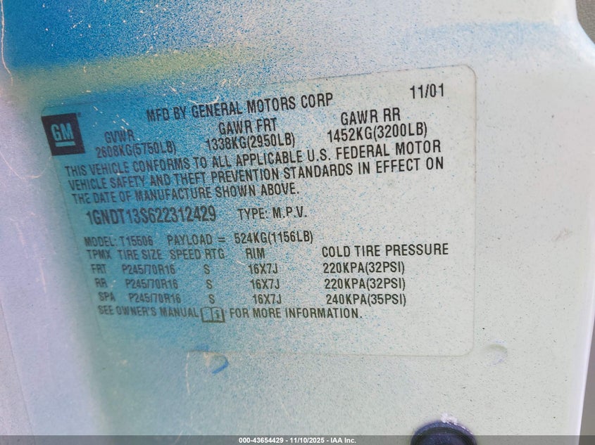 1GNDT13S622312429 2002 CHEVROLET TRAILBLAZER photo no. 9